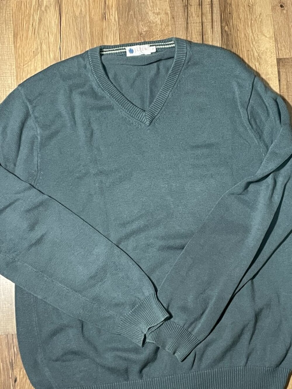 Vintage J.Crew Men’s Cotton V-Neck Sweater blue-green, Sz. M